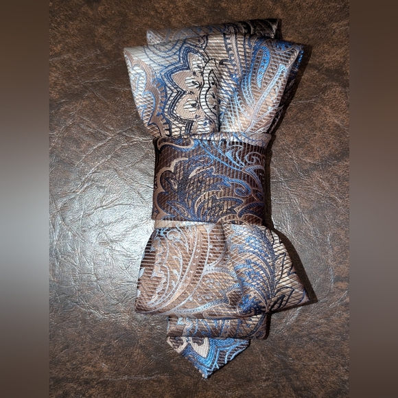 Necktie Necklace with Paisley Blues & Browns - Picture 3 of 3